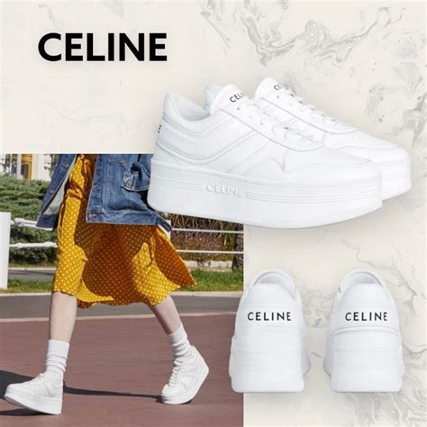 celine 小白鞋|BLOCK牛皮革坡跟外底運動鞋 .